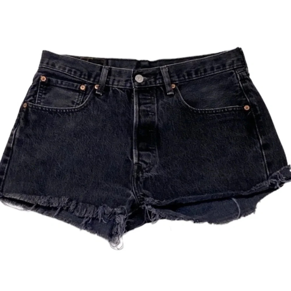 Levi's Black Wash High Rise Distressed Raw Hem Denim Shorts Size 32